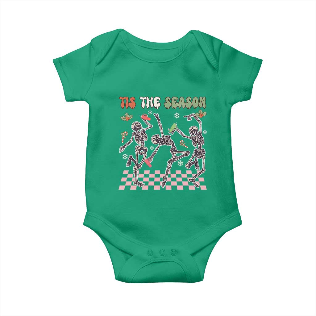 Dancing Skeleton Christmas Baby Onesie Tis The Season Retro Boujee Xmas Vibe TS02 Irish Green Print Your Wear