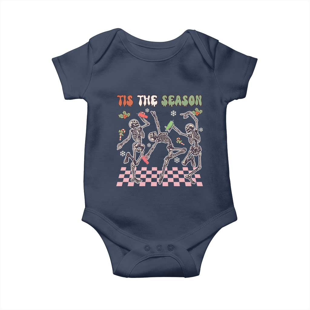 Dancing Skeleton Christmas Baby Onesie Tis The Season Retro Boujee Xmas Vibe TS02 Navy Print Your Wear