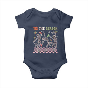 Dancing Skeleton Christmas Baby Onesie Tis The Season Retro Boujee Xmas Vibe TS02 Navy Print Your Wear