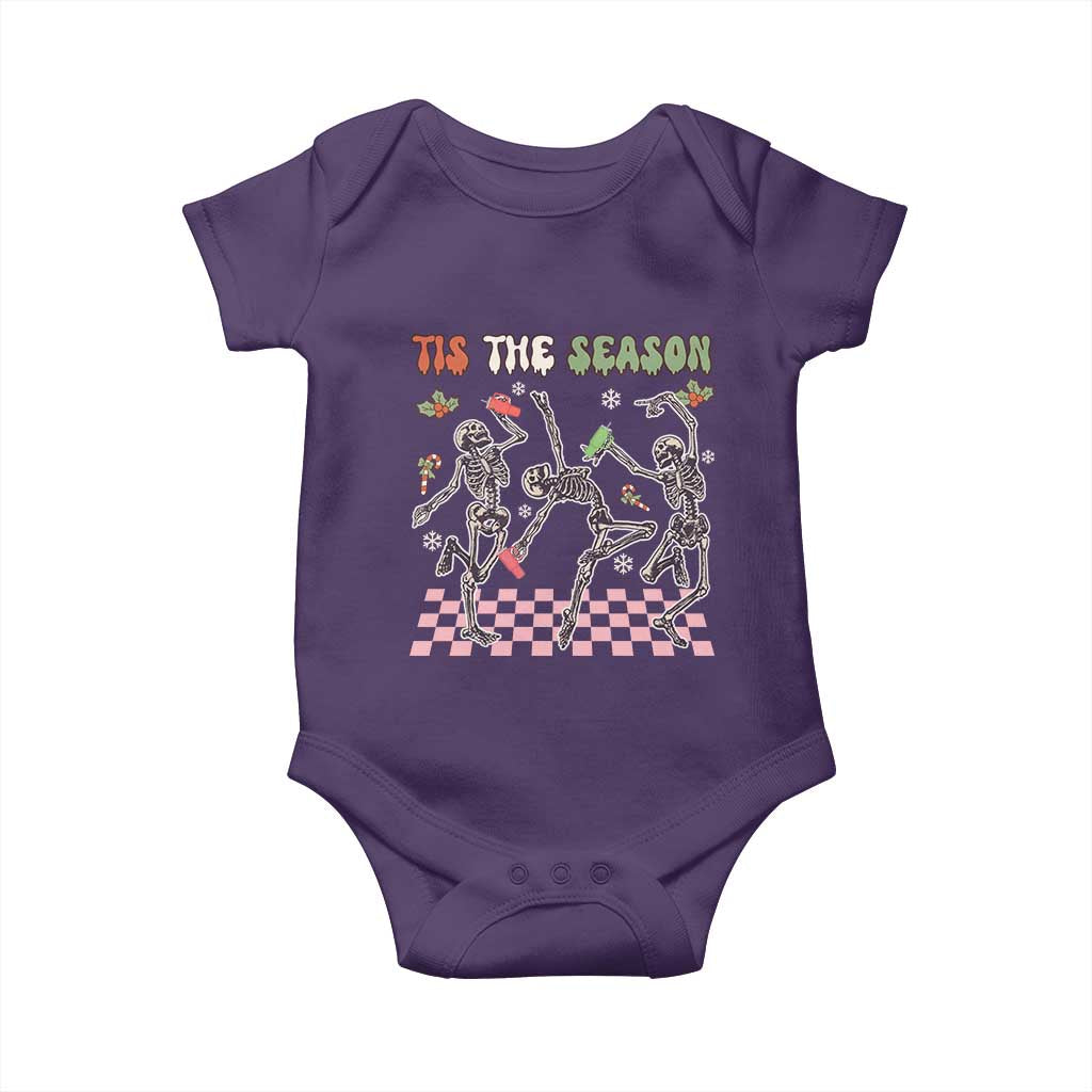 Dancing Skeleton Christmas Baby Onesie Tis The Season Retro Boujee Xmas Vibe TS02 Purple Print Your Wear