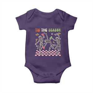 Dancing Skeleton Christmas Baby Onesie Tis The Season Retro Boujee Xmas Vibe TS02 Purple Print Your Wear