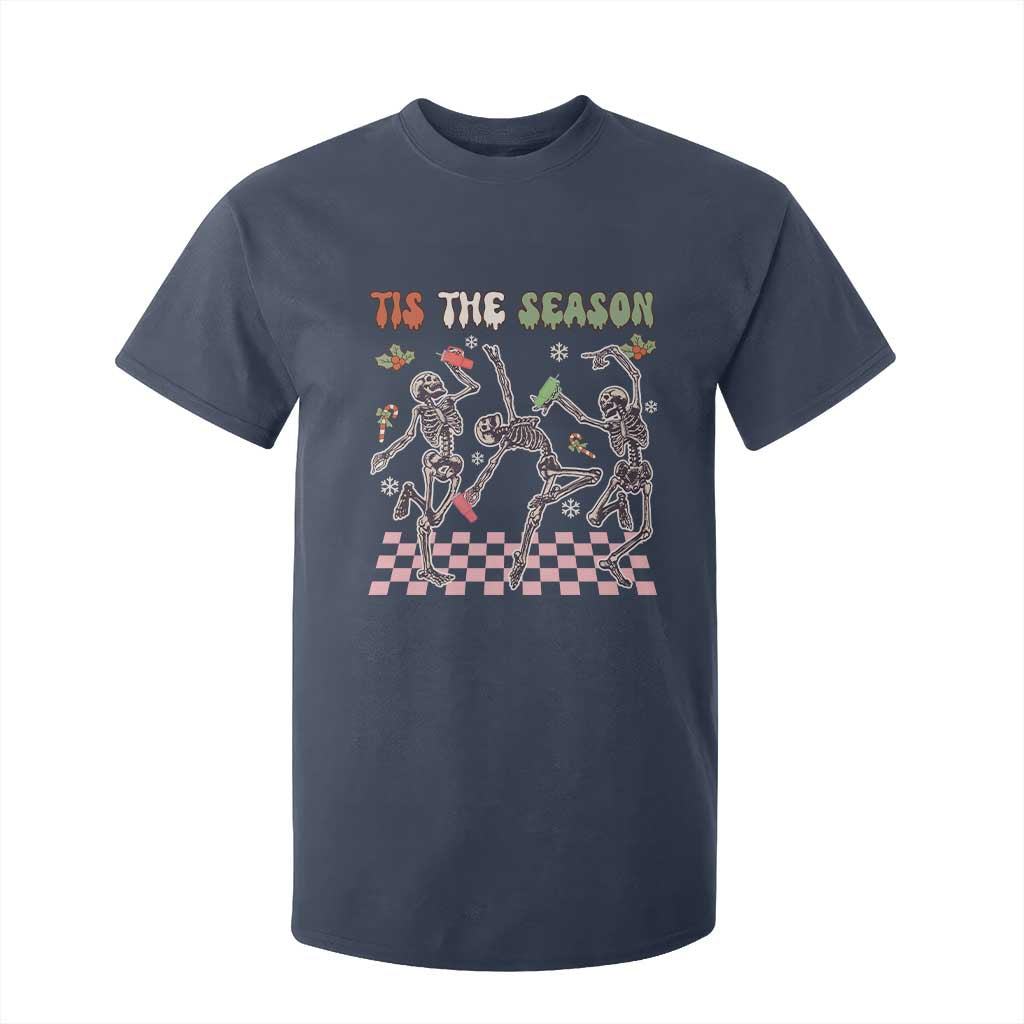 Dancing Skeleton Christmas T Shirt For Kid Tis The Season Retro Boujee Xmas Vibe TS02 Navy Print Your Wear
