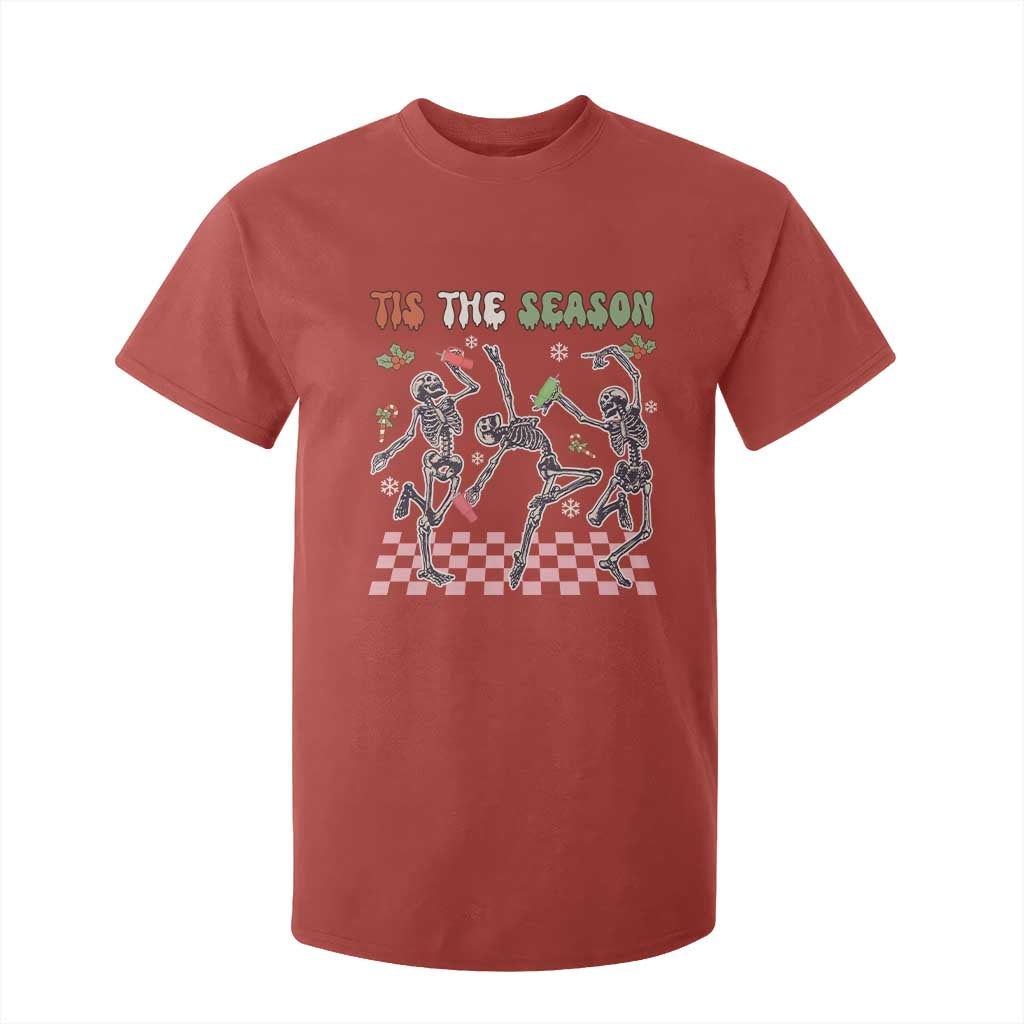 Dancing Skeleton Christmas T Shirt For Kid Tis The Season Retro Boujee Xmas Vibe TS02 Red Print Your Wear
