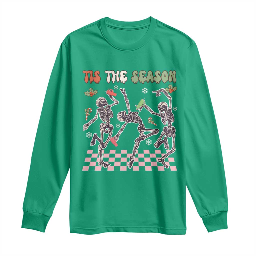 Dancing Skeleton Christmas Long Sleeve Shirt Tis The Season Retro Boujee Xmas Vibe TS02 Irish Green Print Your Wear