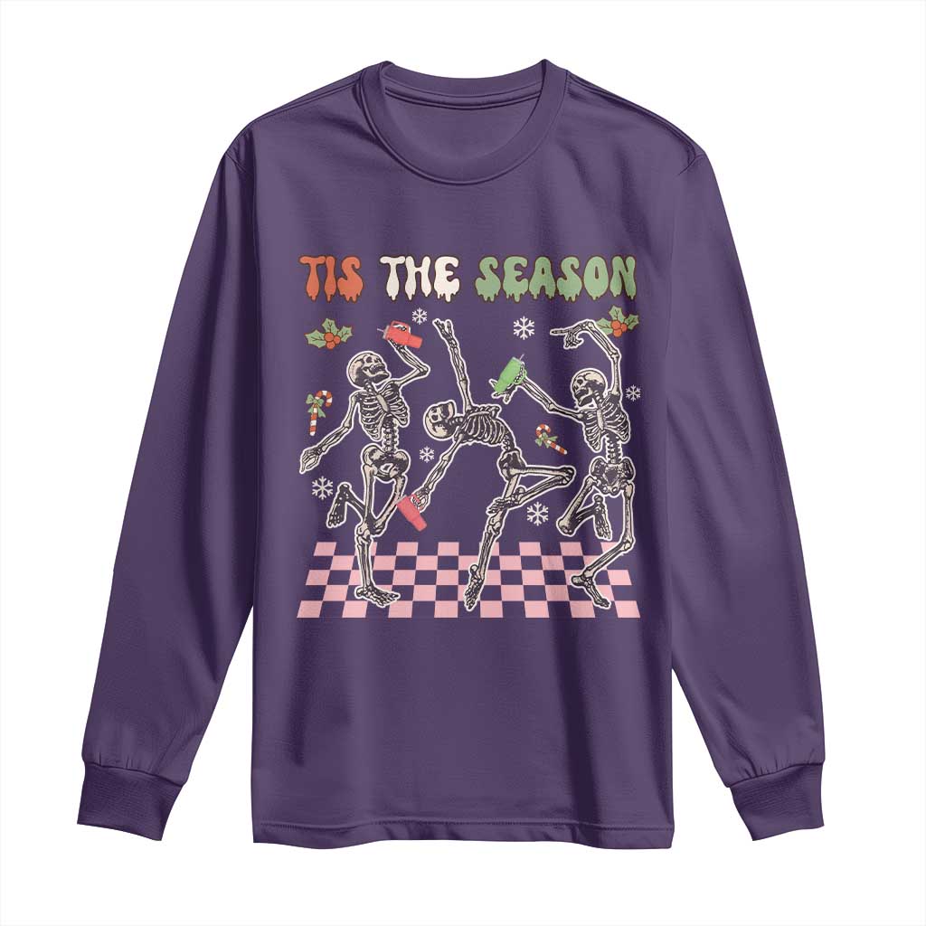 Dancing Skeleton Christmas Long Sleeve Shirt Tis The Season Retro Boujee Xmas Vibe TS02 Purple Print Your Wear