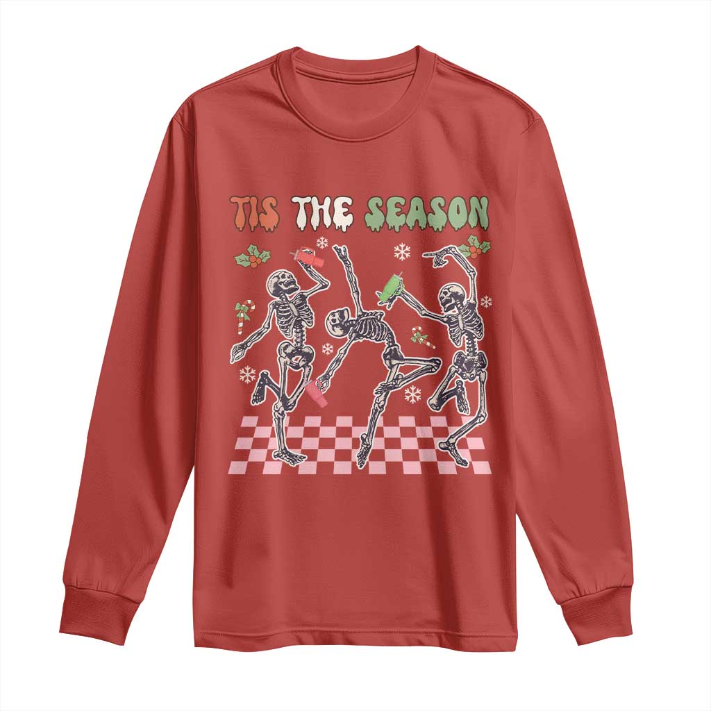 Dancing Skeleton Christmas Long Sleeve Shirt Tis The Season Retro Boujee Xmas Vibe TS02 Red Print Your Wear