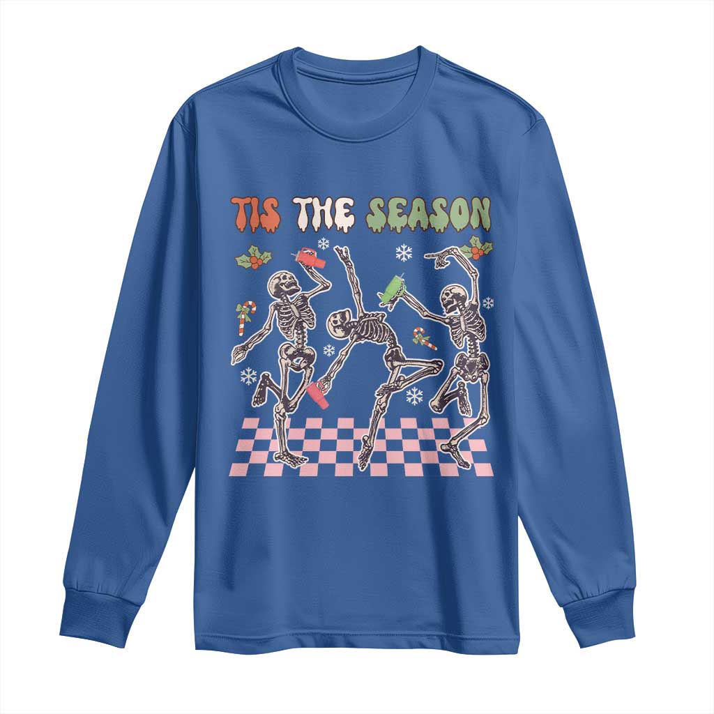 Dancing Skeleton Christmas Long Sleeve Shirt Tis The Season Retro Boujee Xmas Vibe TS02 Royal Blue Print Your Wear