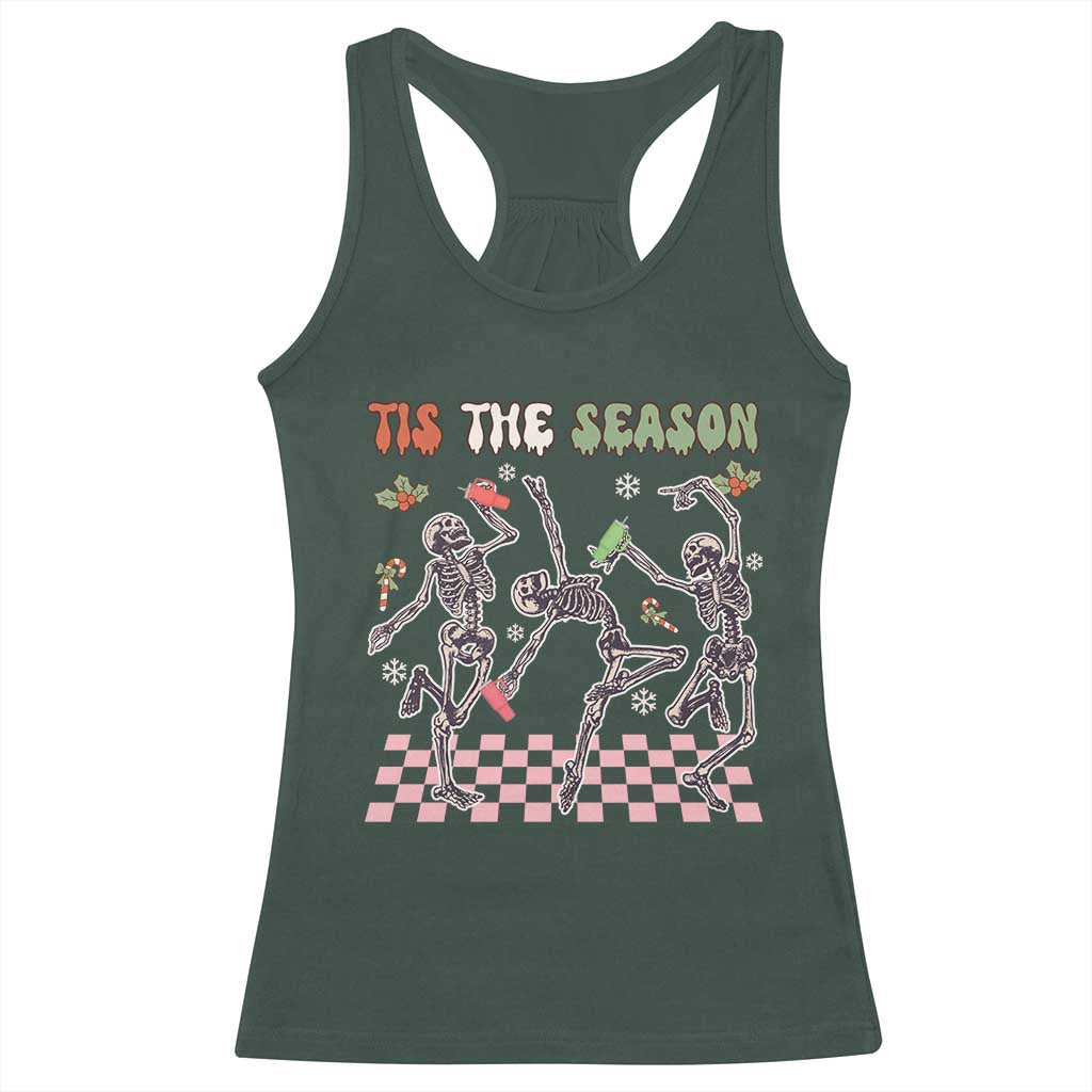 Dancing Skeleton Christmas Racerback Tank Top Tis The Season Retro Boujee Xmas Vibe TS02 Dark Forest Green Print Your Wear