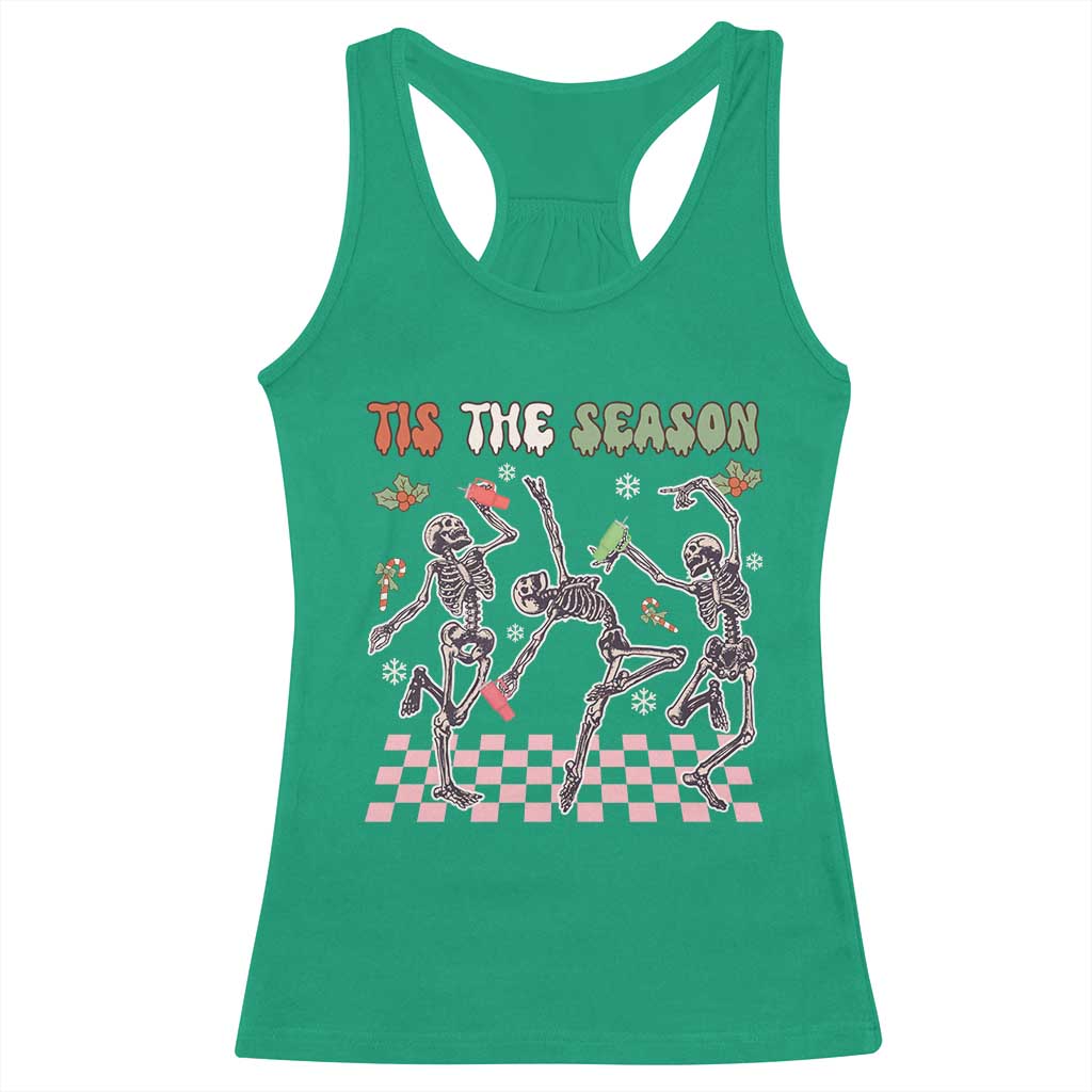 Dancing Skeleton Christmas Racerback Tank Top Tis The Season Retro Boujee Xmas Vibe TS02 Irish Green Print Your Wear