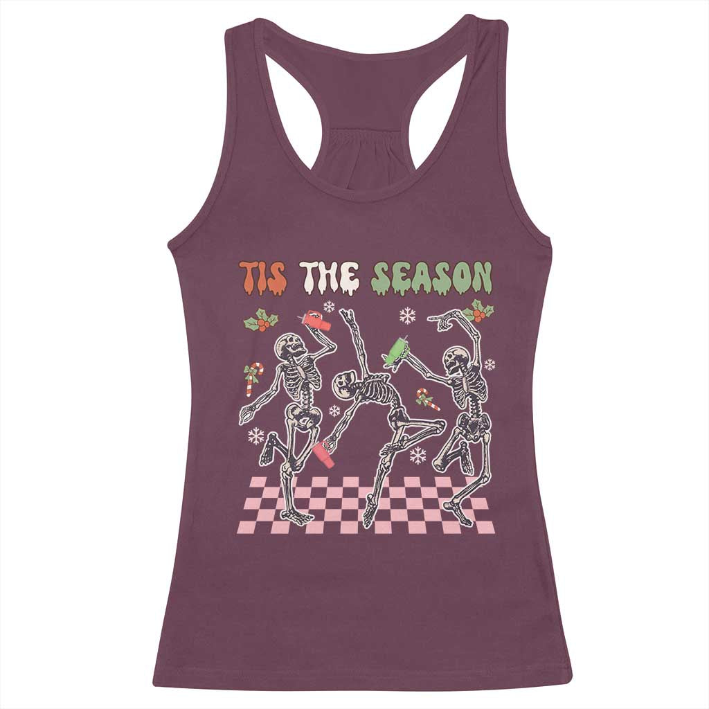 Dancing Skeleton Christmas Racerback Tank Top Tis The Season Retro Boujee Xmas Vibe TS02 Maroon Print Your Wear