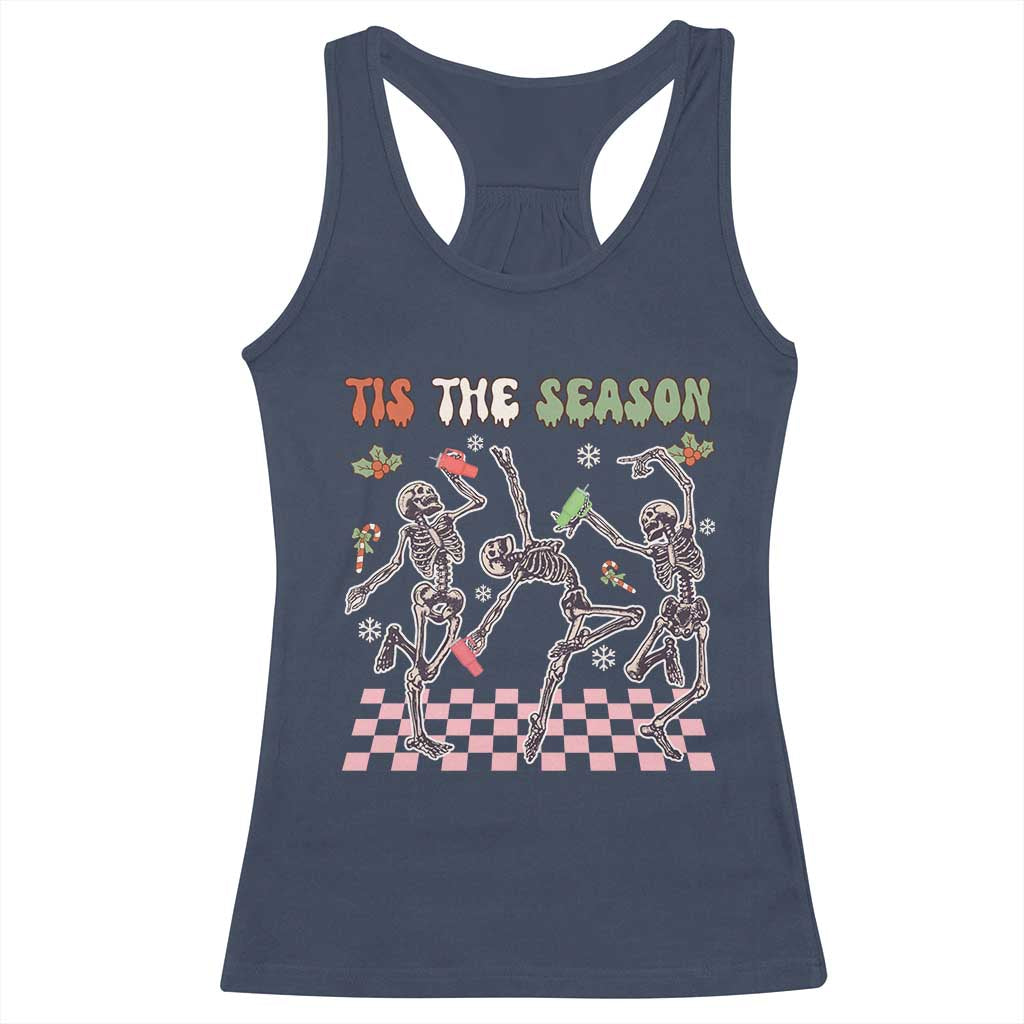 Dancing Skeleton Christmas Racerback Tank Top Tis The Season Retro Boujee Xmas Vibe TS02 Navy Print Your Wear