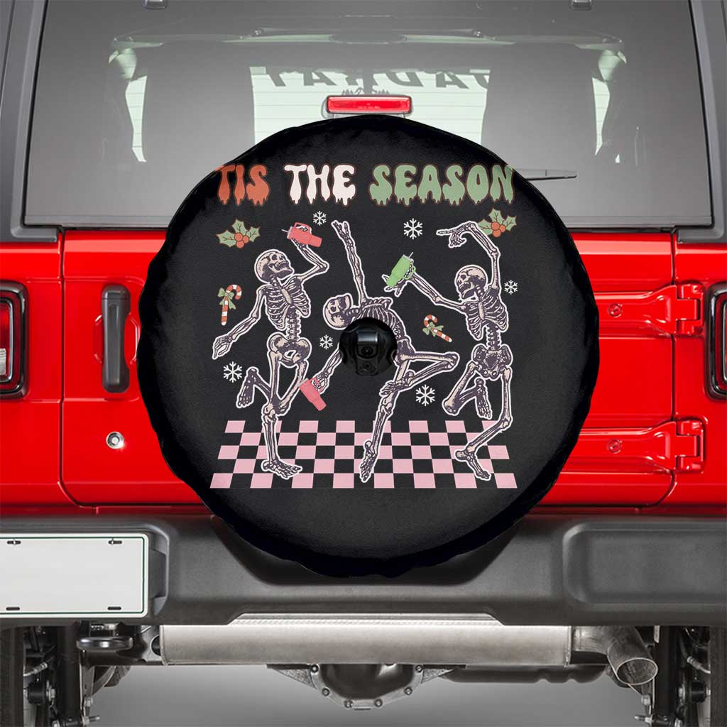 Dancing Skeleton Christmas Spare Tire Cover Tis The Season Retro Boujee Xmas Vibe TS02 Black Print Your Wear