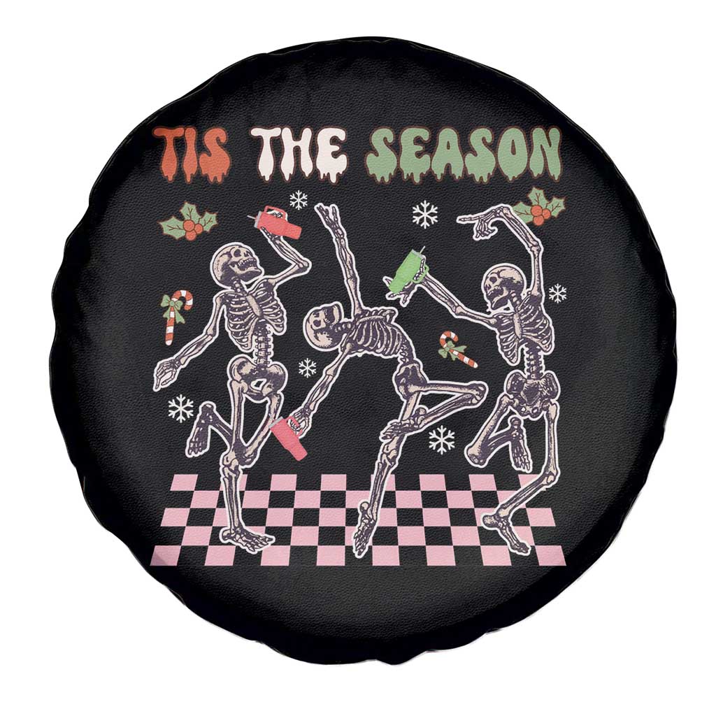 Dancing Skeleton Christmas Spare Tire Cover Tis The Season Retro Boujee Xmas Vibe TS02 Print Your Wear