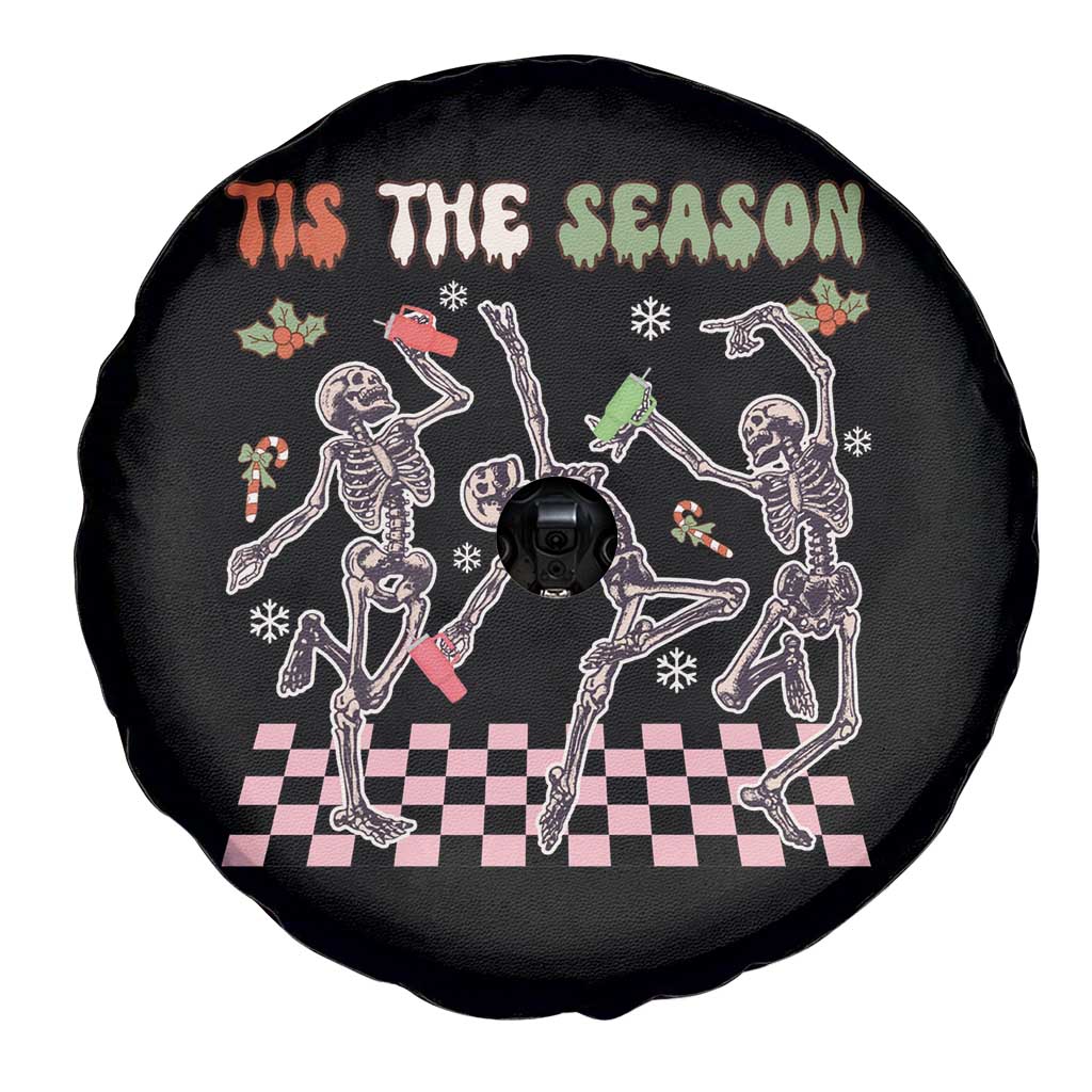 Dancing Skeleton Christmas Spare Tire Cover Tis The Season Retro Boujee Xmas Vibe TS02 Print Your Wear