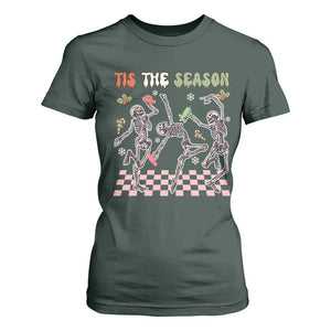 Dancing Skeleton Christmas T Shirt For Women Tis The Season Retro Boujee Xmas Vibe TS02 Dark Forest Green Print Your Wear