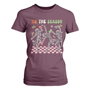 Dancing Skeleton Christmas T Shirt For Women Tis The Season Retro Boujee Xmas Vibe TS02 Maroon Print Your Wear