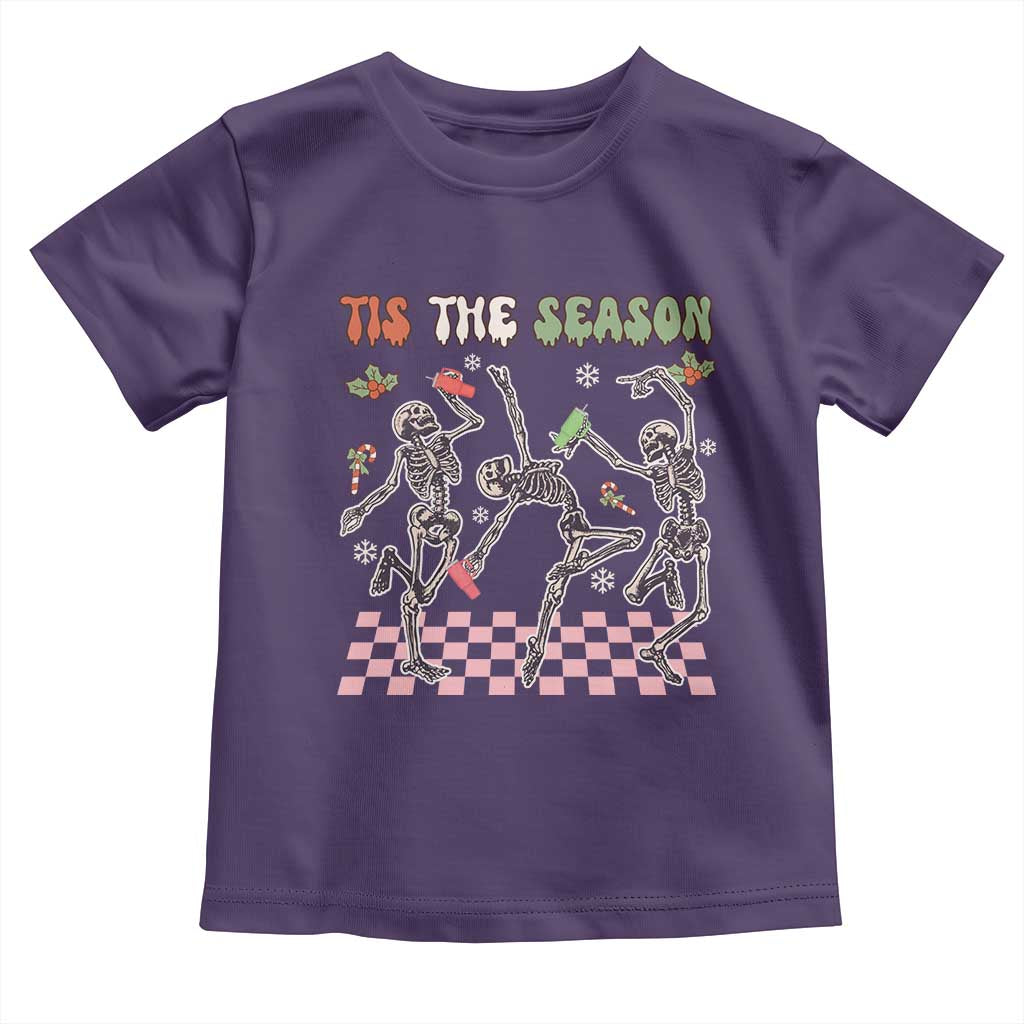 Dancing Skeleton Christmas Toddler T Shirt Tis The Season Retro Boujee Xmas Vibe TS02 Purple Print Your Wear