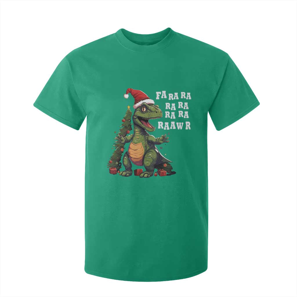 Dinosaur Christmas T Shirt For Kid Fa Ra Ra Ra Rawr Xmas Tree Santa Rex Lover TS02 Irish Green Print Your Wear