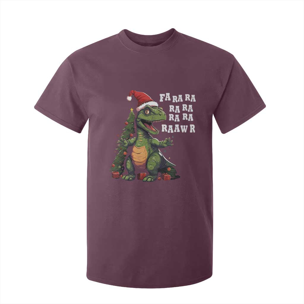 Dinosaur Christmas T Shirt For Kid Fa Ra Ra Ra Rawr Xmas Tree Santa Rex Lover TS02 Maroon Print Your Wear