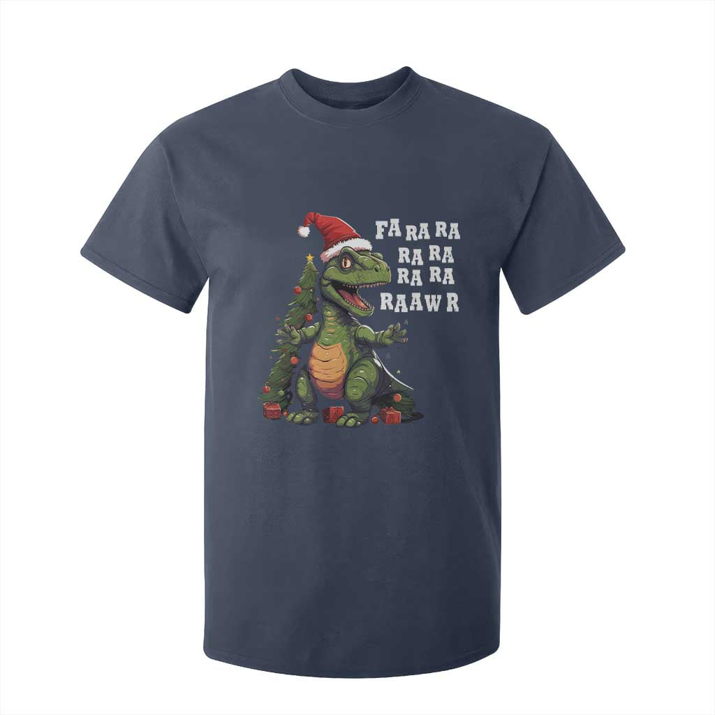 Dinosaur Christmas T Shirt For Kid Fa Ra Ra Ra Rawr Xmas Tree Santa Rex Lover TS02 Navy Print Your Wear
