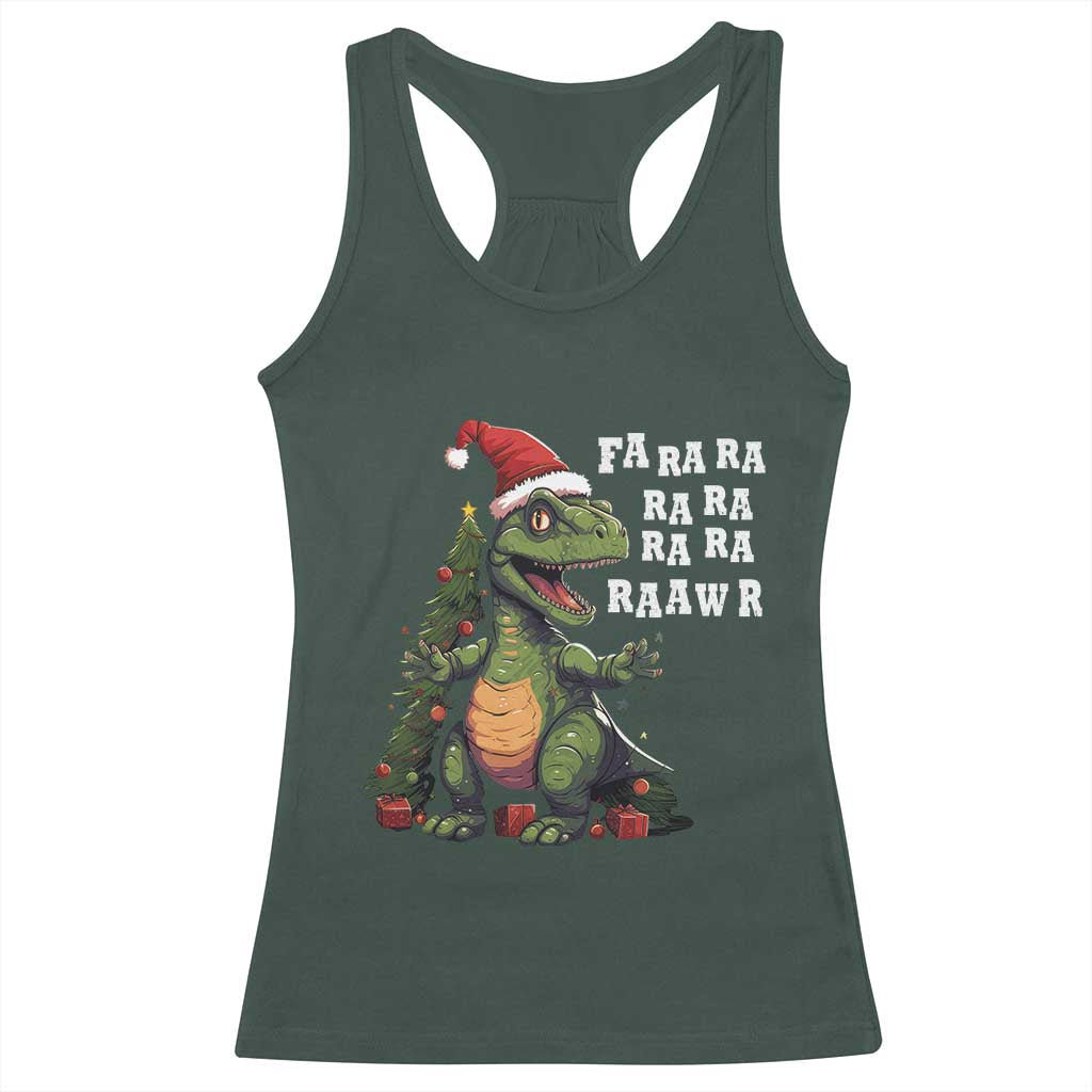 Dinosaur Christmas Racerback Tank Top Fa Ra Ra Ra Rawr Xmas Tree Santa Rex Lover TS02 Dark Forest Green Print Your Wear