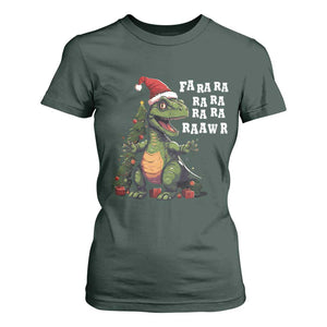 Dinosaur Christmas T Shirt For Women Fa Ra Ra Ra Rawr Xmas Tree Santa Rex Lover TS02 Dark Forest Green Print Your Wear