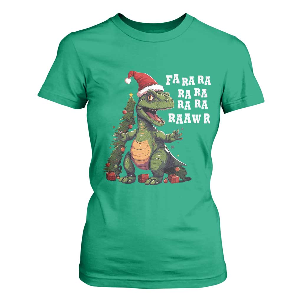 Dinosaur Christmas T Shirt For Women Fa Ra Ra Ra Rawr Xmas Tree Santa Rex Lover TS02 Irish Green Print Your Wear