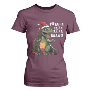 Dinosaur Christmas T Shirt For Women Fa Ra Ra Ra Rawr Xmas Tree Santa Rex Lover TS02 Maroon Print Your Wear