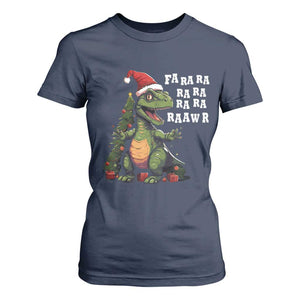 Dinosaur Christmas T Shirt For Women Fa Ra Ra Ra Rawr Xmas Tree Santa Rex Lover TS02 Navy Print Your Wear