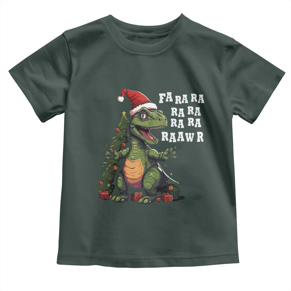 Dinosaur Christmas Toddler T Shirt Fa Ra Ra Ra Rawr Xmas Tree Santa Rex Lover TS02 Dark Forest Green Print Your Wear