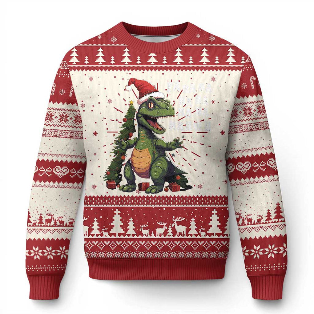 Dinosaur Christmas Ugly Christmas Sweater Fa Ra Ra Ra Rawr Xmas Tree Santa Rex Lover TS02 Red Print Your Wear