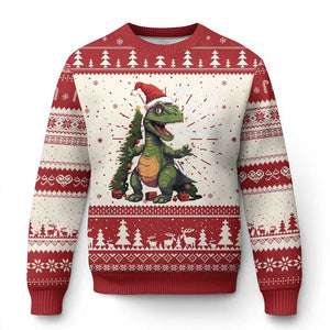 Dinosaur Christmas Ugly Christmas Sweater Fa Ra Ra Ra Rawr Xmas Tree Santa Rex Lover TS02 Red Print Your Wear