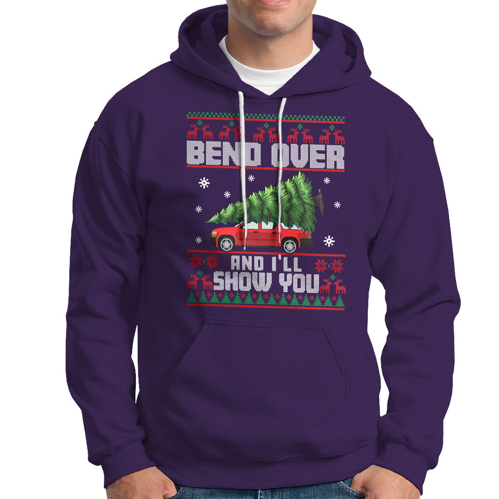 Funny Christmas Hoodie Bend Over And I'll Show You Merry Xmas Tree Ugly Sweater TS02 Purple Printyourwear