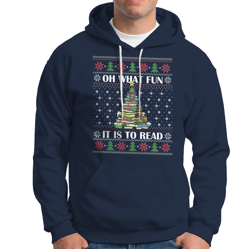 Reading Christmas Hoodie Oh What Fun It Is To Read Books Xmas Tree Funny Ugly Sweater TS02 Navy Printyourwear