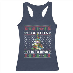 Reading Christmas Racerback Tank Top Oh What Fun It Is To Read Books Xmas Tree Funny Ugly Sweater TS02 Navy Print Your Wear