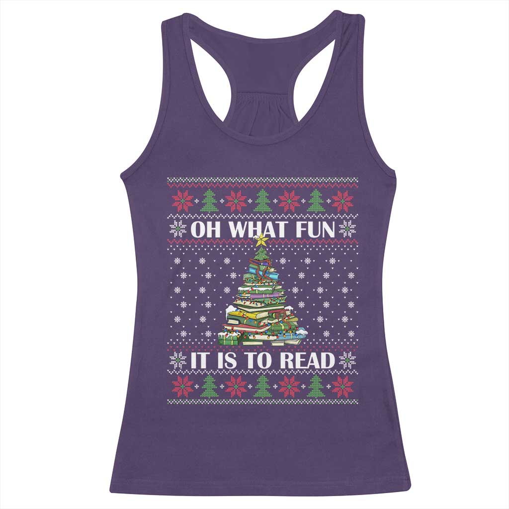 Reading Christmas Racerback Tank Top Oh What Fun It Is To Read Books Xmas Tree Funny Ugly Sweater TS02 Purple Print Your Wear