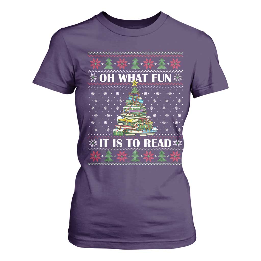 Reading Christmas T Shirt For Women Oh What Fun It Is To Read Books Xmas Tree Funny Ugly Sweater TS02 Purple Print Your Wear