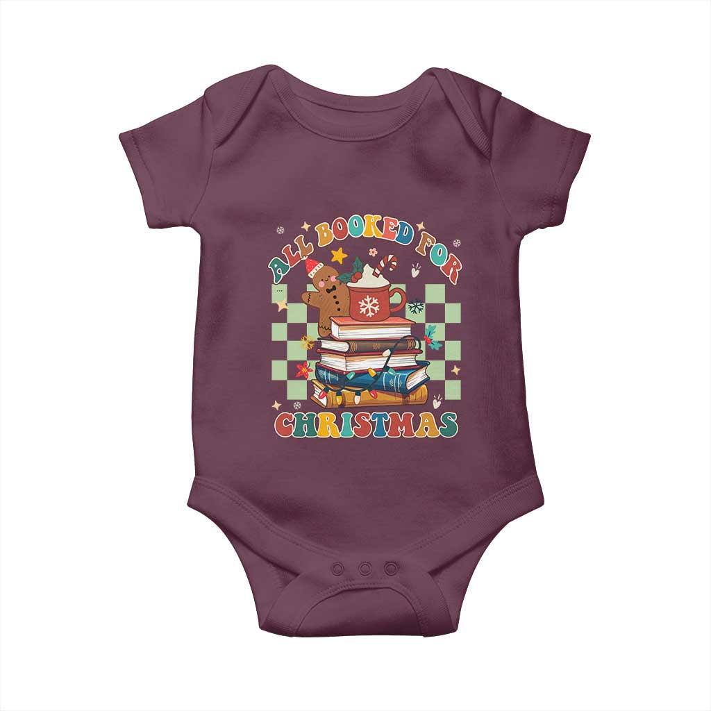 Reading Christmas Baby Onesie All Booked For Xmas Books and Cocoa Lover TS02 Maroon Print Your Wear
