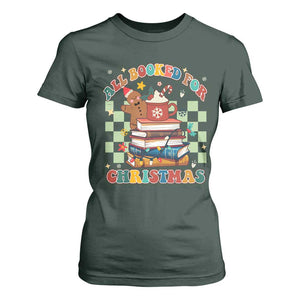 Reading Christmas T Shirt For Women All Booked For Xmas Books and Cocoa Lover TS02 Dark Forest Green Print Your Wear