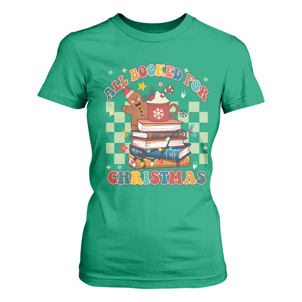 Reading Christmas T Shirt For Women All Booked For Xmas Books and Cocoa Lover TS02 Irish Green Print Your Wear