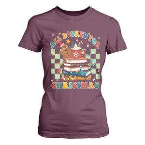 Reading Christmas T Shirt For Women All Booked For Xmas Books and Cocoa Lover TS02 Maroon Print Your Wear