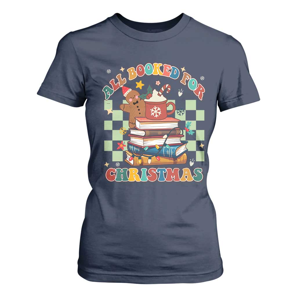 Reading Christmas T Shirt For Women All Booked For Xmas Books and Cocoa Lover TS02 Navy Print Your Wear