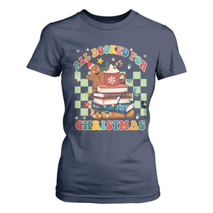 Reading Christmas T Shirt For Women All Booked For Xmas Books and Cocoa Lover TS02 Navy Print Your Wear