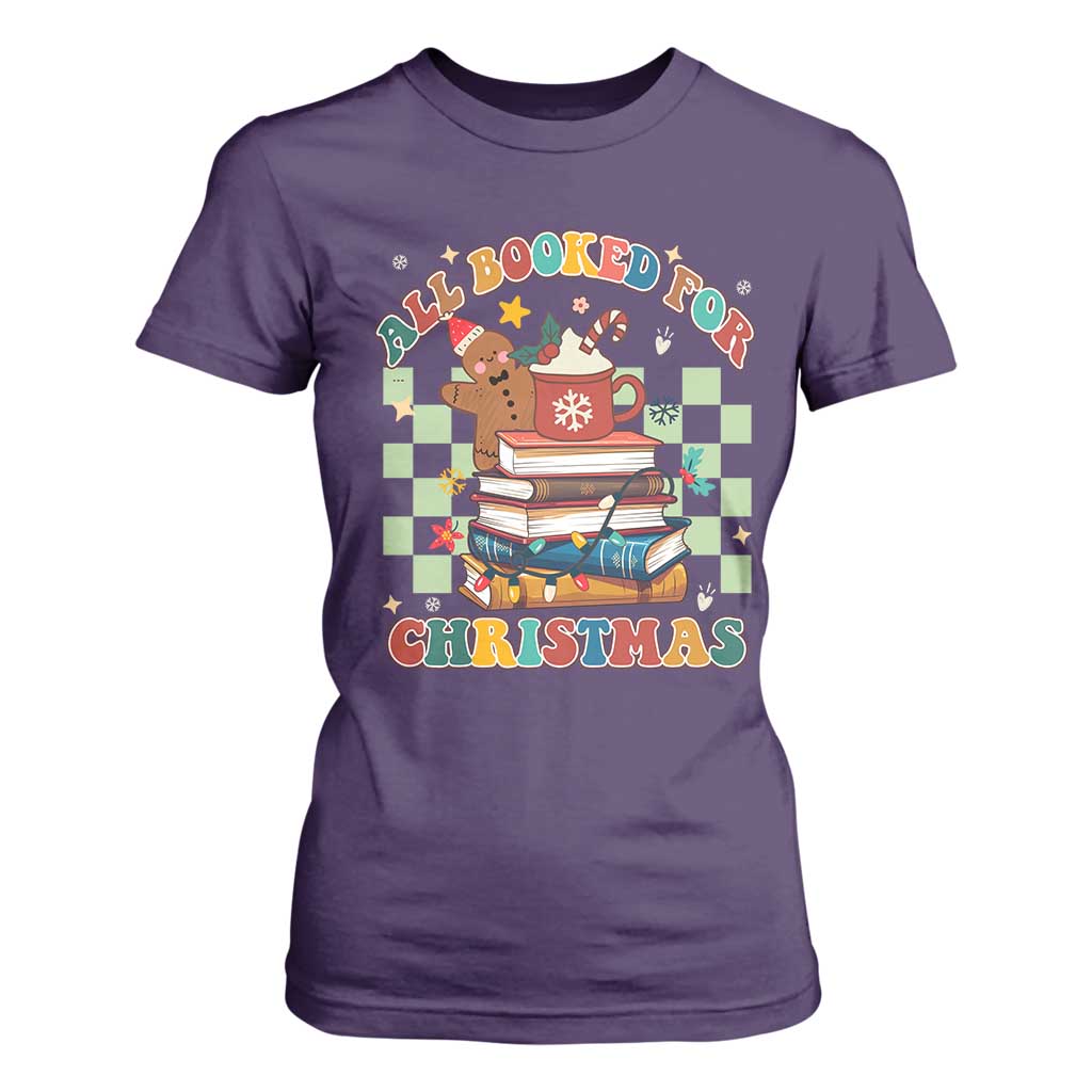 Reading Christmas T Shirt For Women All Booked For Xmas Books and Cocoa Lover TS02 Purple Print Your Wear