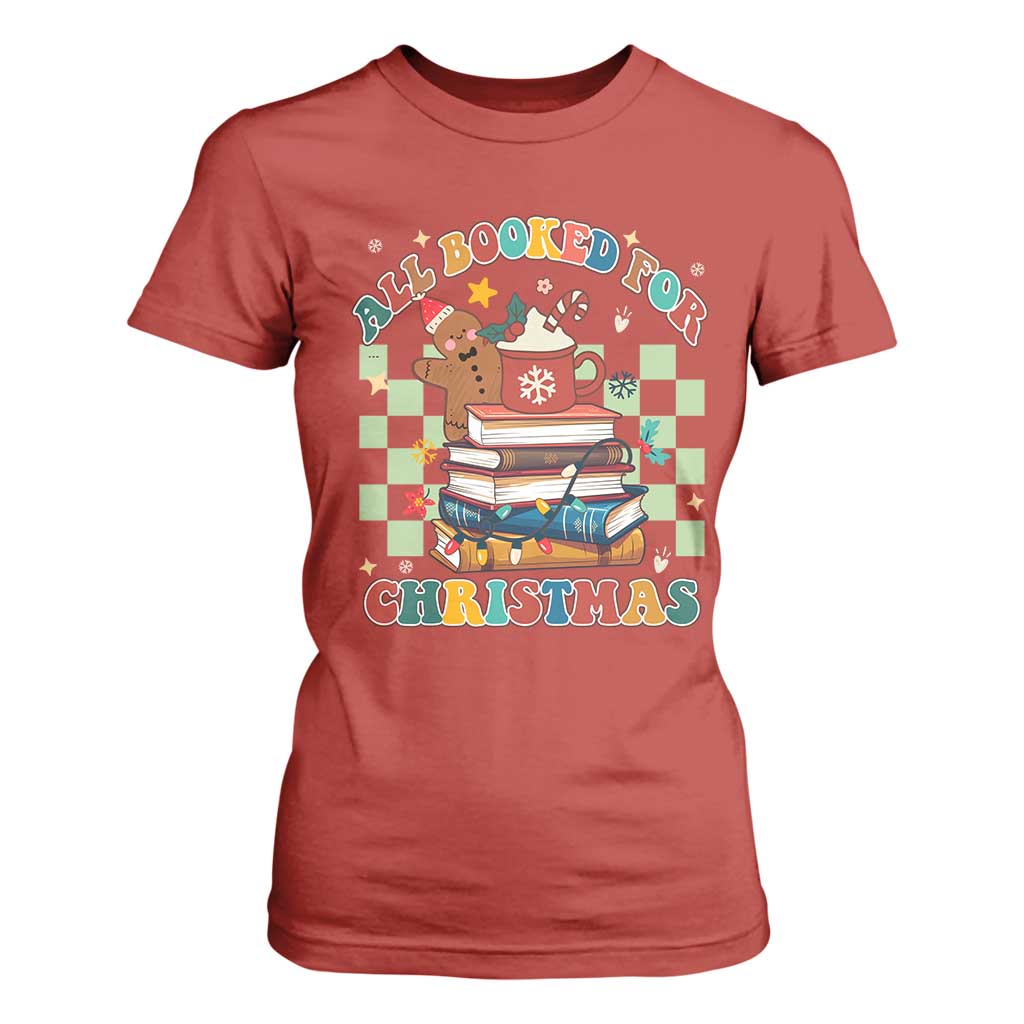 Reading Christmas T Shirt For Women All Booked For Xmas Books and Cocoa Lover TS02 Red Print Your Wear