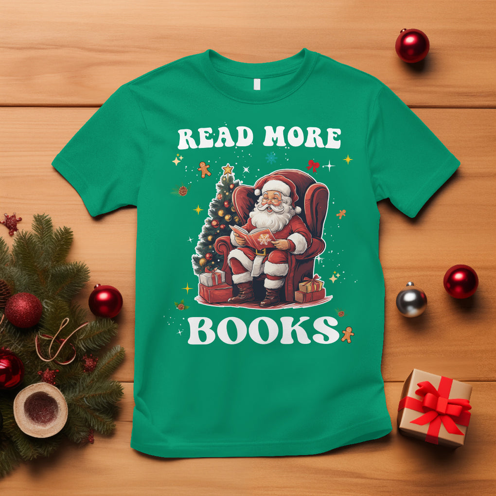 Reading Santa T Shirt Read More Books Funny Christmas Teacher Student Book Lovers TS02 Irish Green Printyourwear