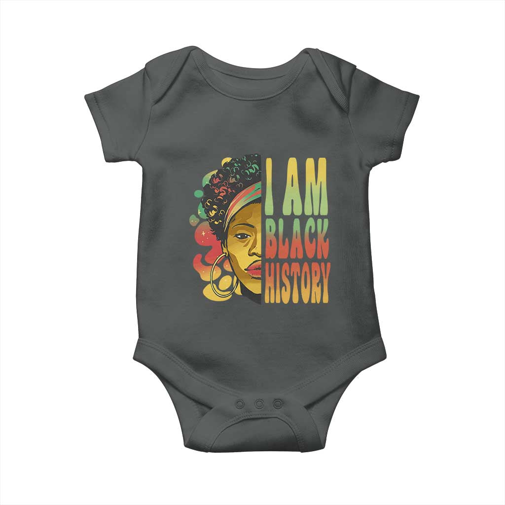 I Am Black History Baby Onesie Afro Black Woman African American Pride TS02 Dark Heather Print Your Wear