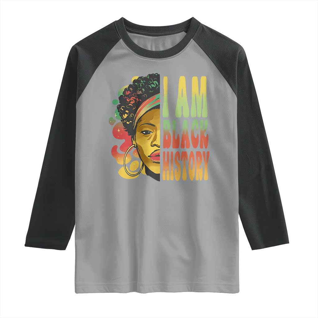 I Am Black History Raglan Shirt Afro Black Woman African American Pride TS02 Sport Gray Black Print Your Wear