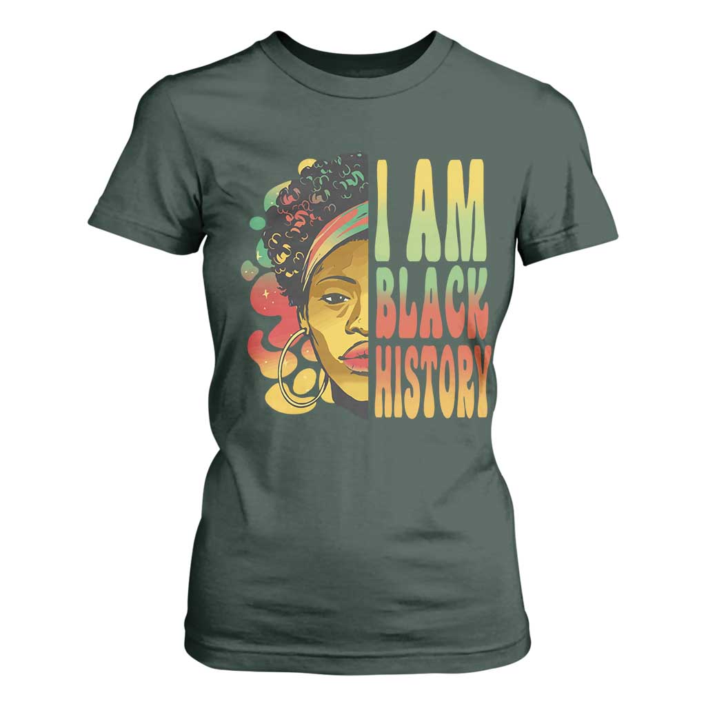 I Am Black History T Shirt For Women Afro Black Woman African American Pride TS02 Dark Forest Green Print Your Wear