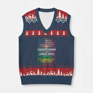 African American Pride V-Neck Knit Sweater Vest American Grown With African Roots African American Flag Tree TS02 Navy Red Print Your Wear